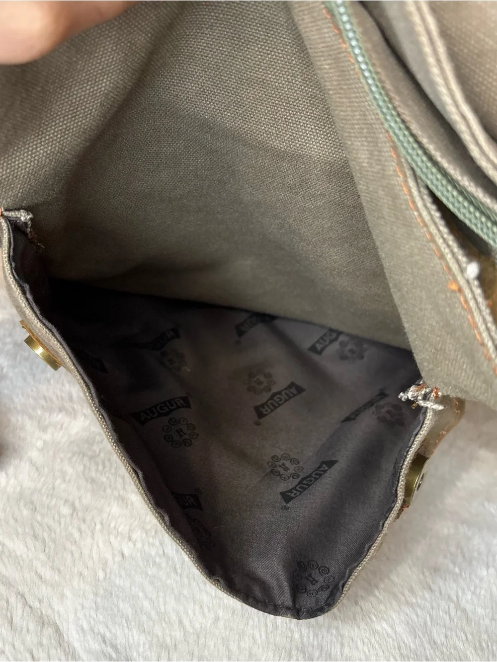 Vintage Augur Olive Canvas Messenger Bag with Brown Leather Accent